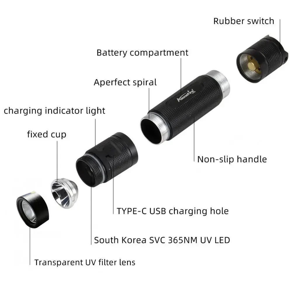10W UV 395/400nm Led Flashlight USB Rechargeable High power Glass Resin Curing Pet Stains Marker Scorpion Money Checker light