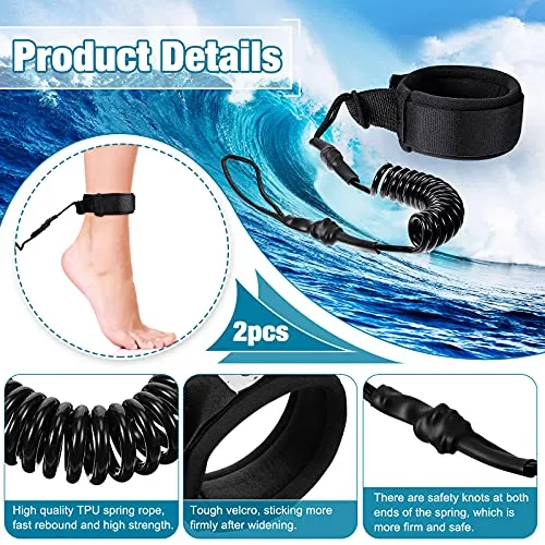 2 Pieces Surf Board Leashes Coiled Leash SUP Leash Rope Paddle Board Surfboard Leash Surfing Leg Rope SUP Board Leash Surf Straps Stay on Board Ankle Strap Sup Ankle Accessory for Surfing (Black)