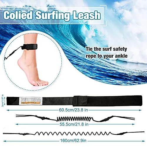 2 Pieces Surf Board Leashes Coiled Leash SUP Leash Rope Paddle Board Surfboard Leash Surfing Leg Rope SUP Board Leash Surf Straps Stay on Board Ankle Strap Sup Ankle Accessory for Surfing (Black)