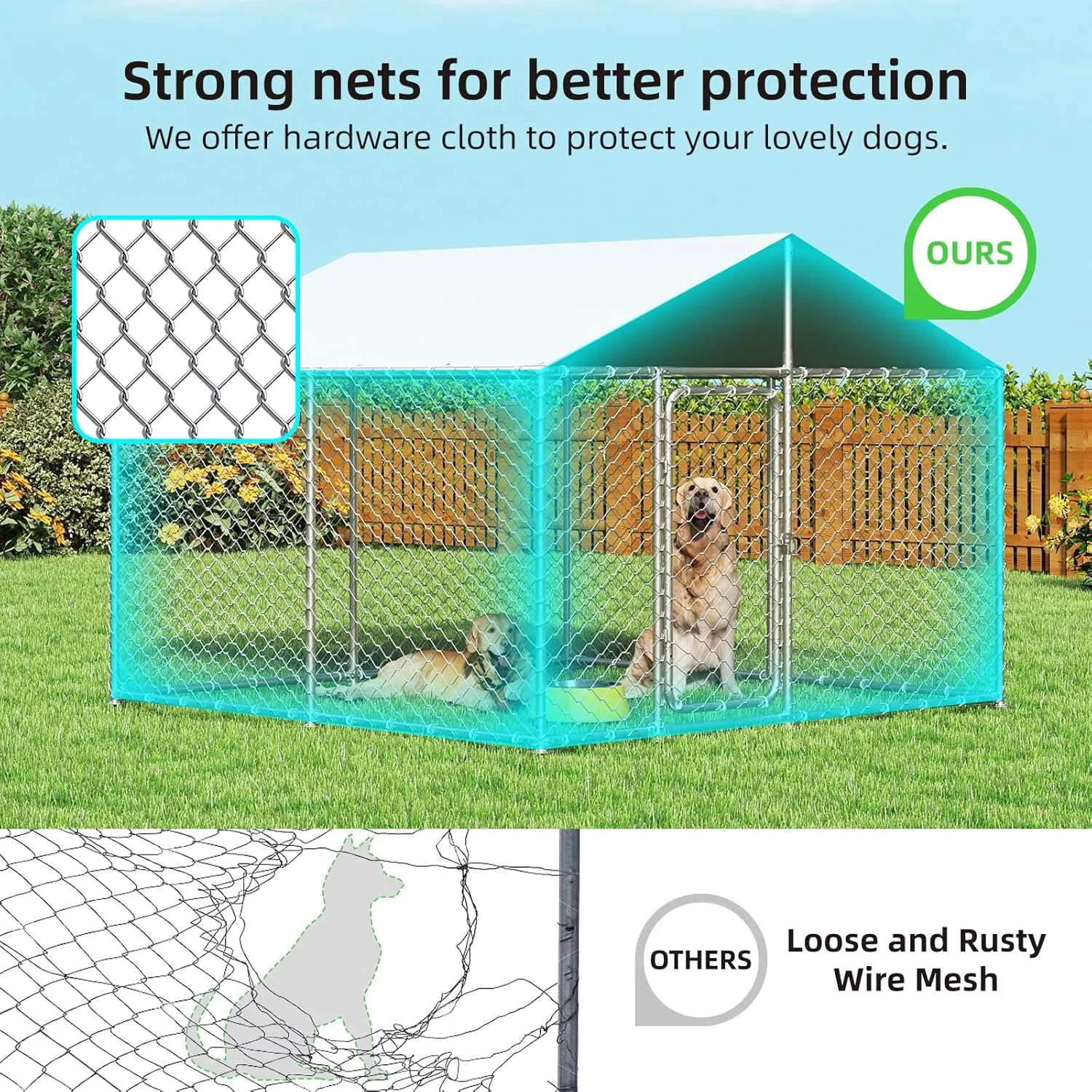 7.5x7.5 ft Outdoor Dog Kennel Outside Heavy Duty Dog Enclosure with Waterproof Cover Roof and Security Lock