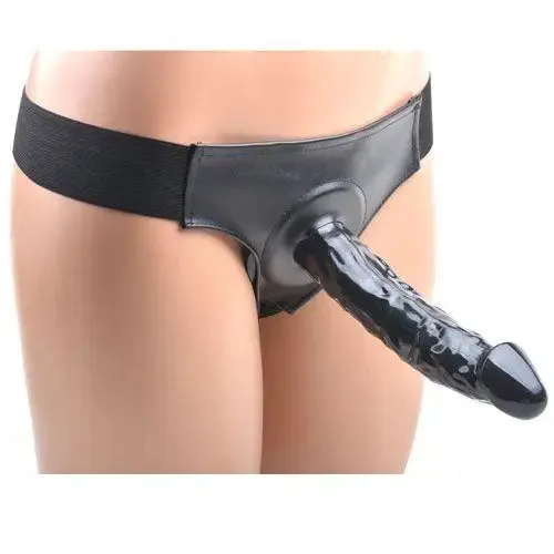 8-inch Black Large Hollow Strap on Dildo with Harness