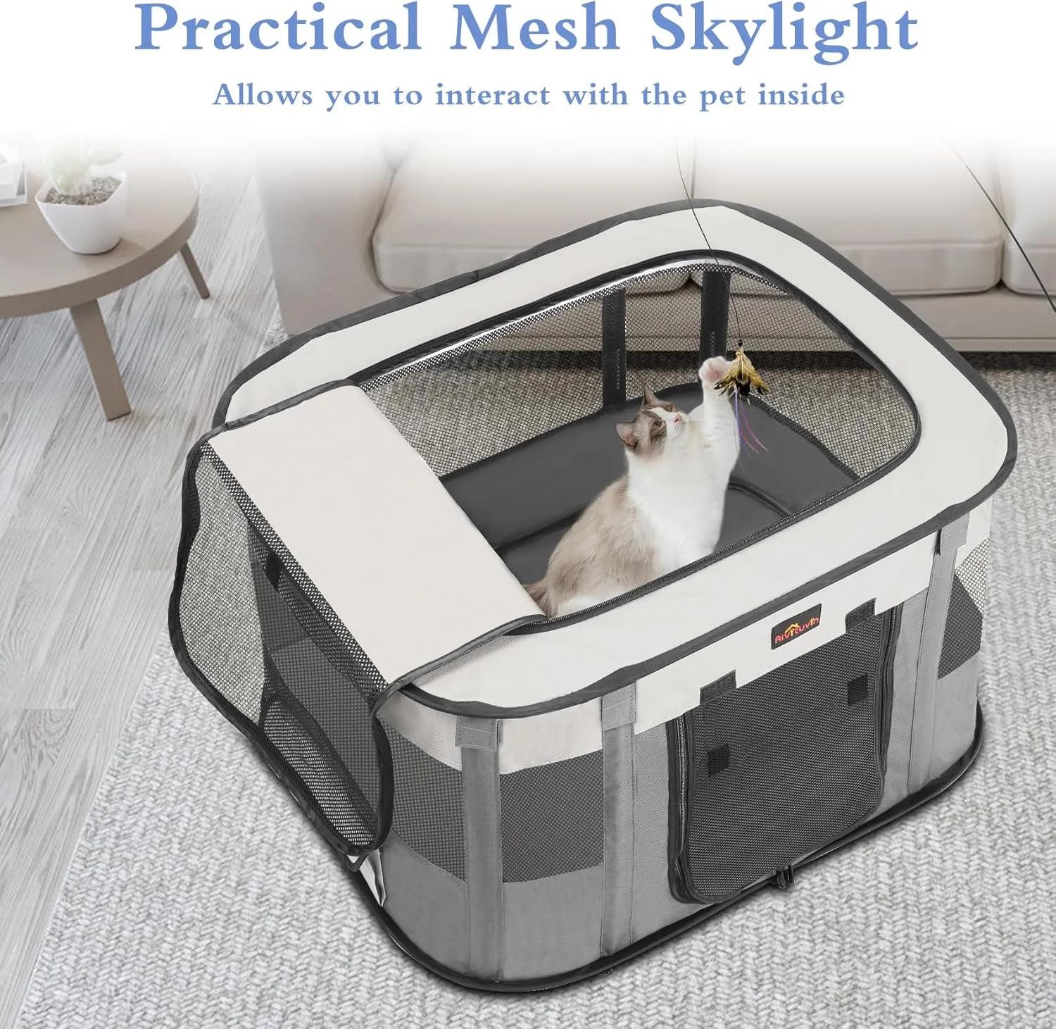 Aivituvin Dog Playpen, Portable Cat Pet Play Pen for Travel Camping Use, Foldable Dog Kennel Tent Crate with Carrying Bag for Indoor Outdoor Small Animals Grey L