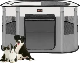 Aivituvin Dog Playpen, Portable Cat Pet Play Pen for Travel Camping Use, Foldable Dog Kennel Tent Crate with Carrying Bag for Indoor Outdoor Small Animals Grey L