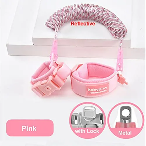 Anti-Lost Traction Rope/Locked Anti-Lost Child Safety Wristband,360 Degree Rotating Joint Reflective Anti-lost Bracelet Anti Lost Belt Child 59inch (Pink)