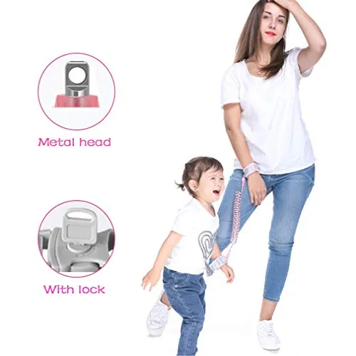 Anti-Lost Traction Rope/Locked Anti-Lost Child Safety Wristband,360 Degree Rotating Joint Reflective Anti-lost Bracelet Anti Lost Belt Child 59inch (Pink)