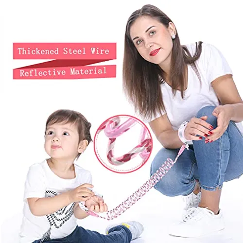 Anti-Lost Traction Rope/Locked Anti-Lost Child Safety Wristband,360 Degree Rotating Joint Reflective Anti-lost Bracelet Anti Lost Belt Child 59inch (Pink)
