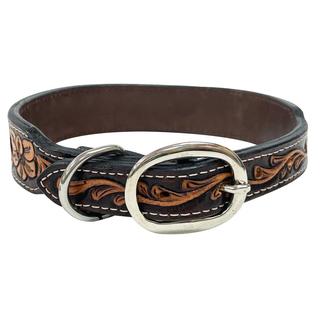 BAR H EQUINE Floral Beaded Symmetry Designs Western Leather Dog Collar