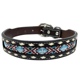 BAR H EQUINE Floral Beaded Symmetry Designs Western Leather Dog Collar