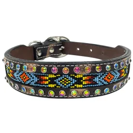 BAR H EQUINE Premium Quality Beaded Bright Designs Western Leather Dog Collar