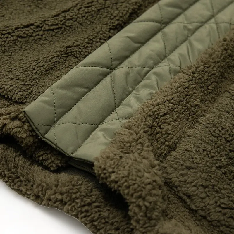 Cozy polar fleece cardigan with woven trim