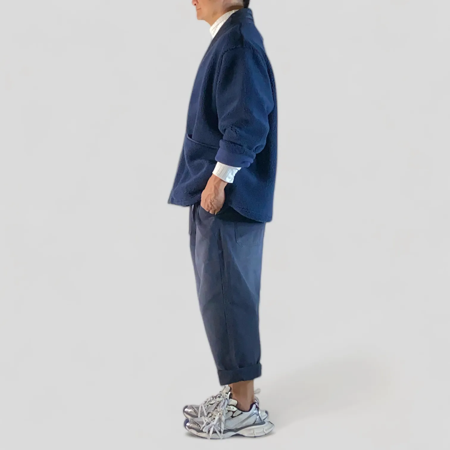 Cozy polar fleece cardigan with woven trim
