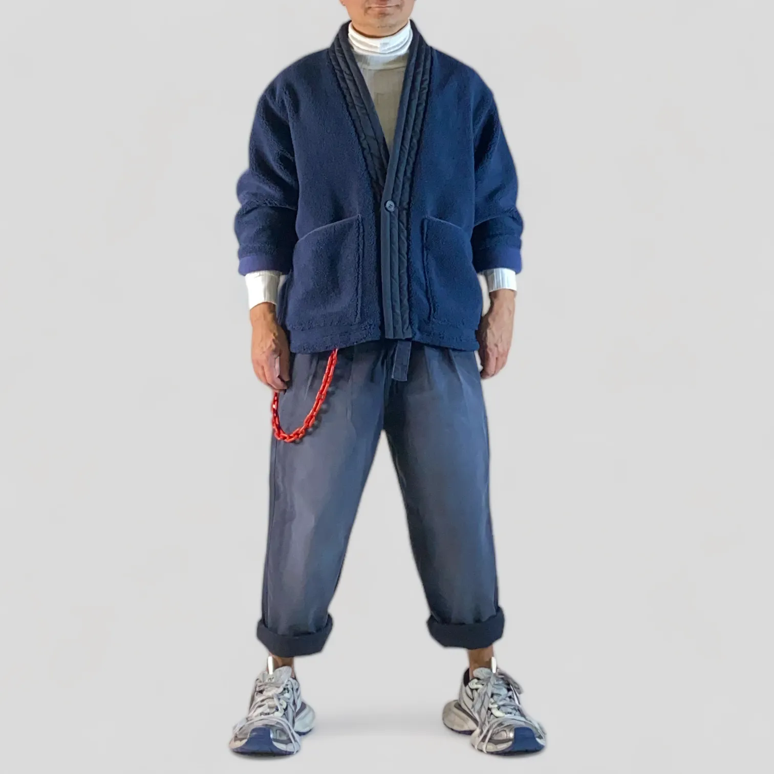 Cozy polar fleece cardigan with woven trim