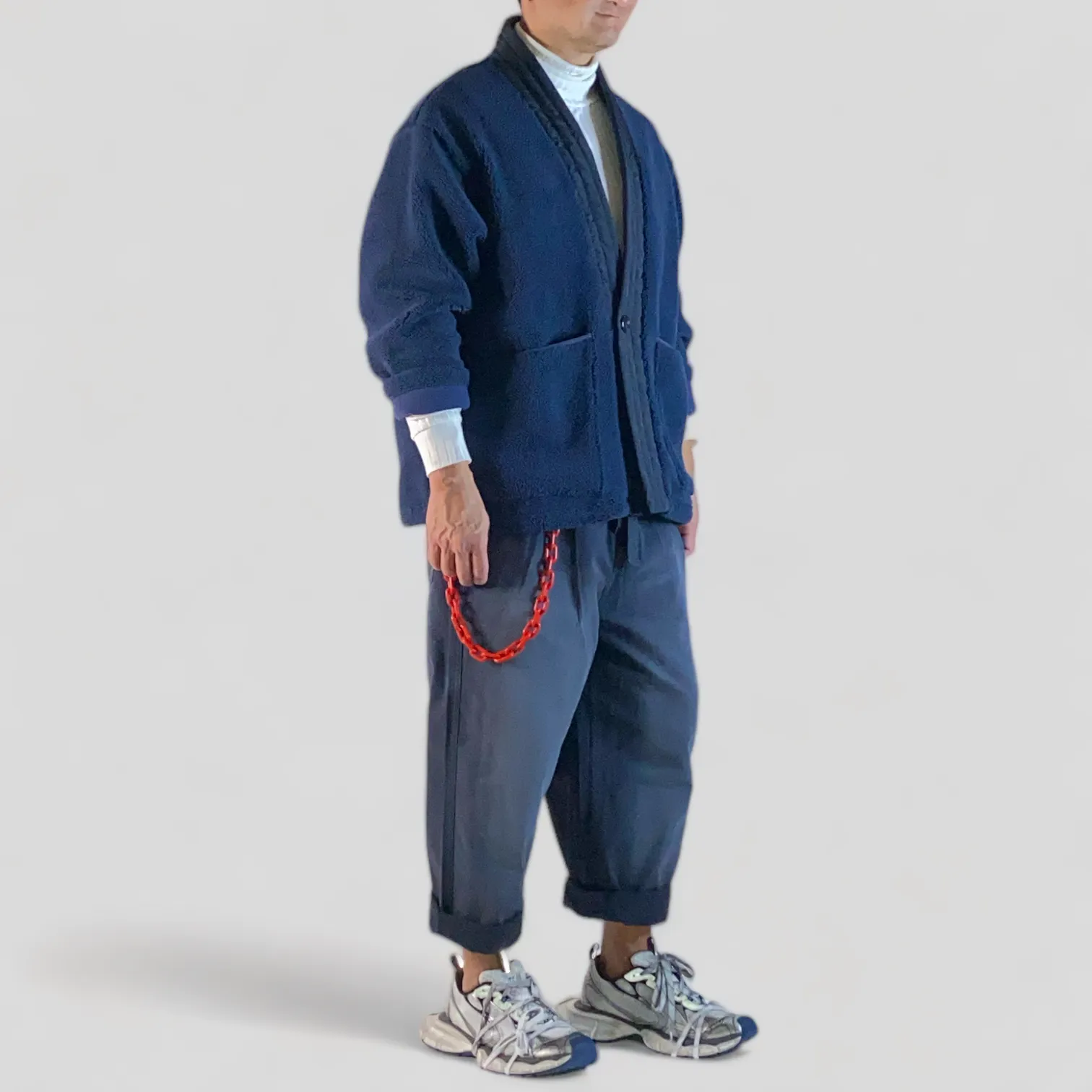Cozy polar fleece cardigan with woven trim