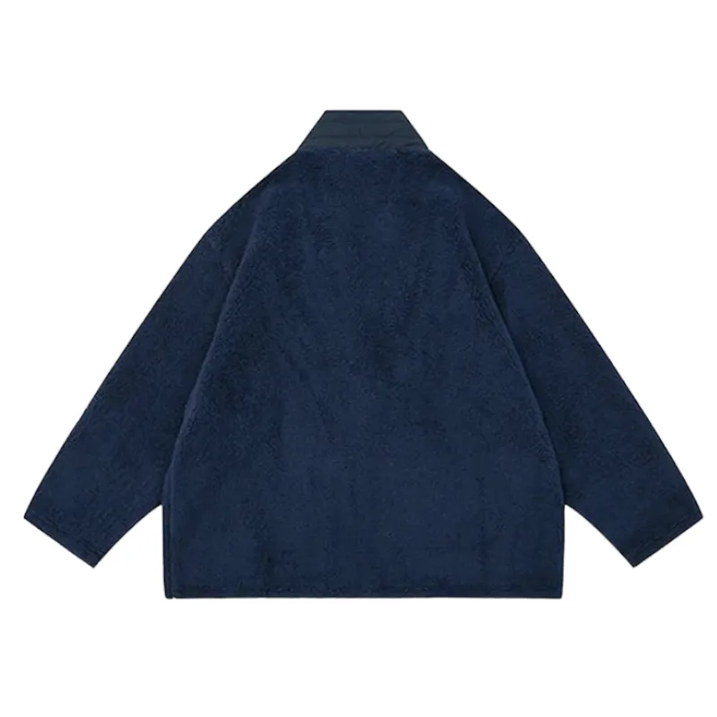 Cozy polar fleece cardigan with woven trim