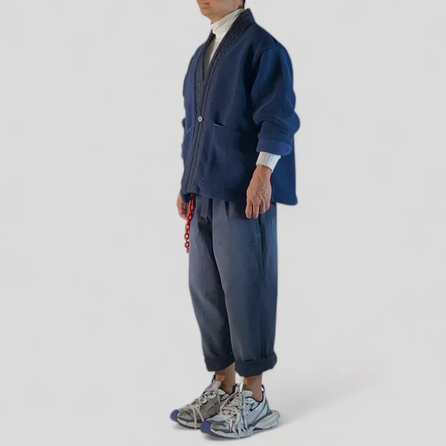 Cozy polar fleece cardigan with woven trim