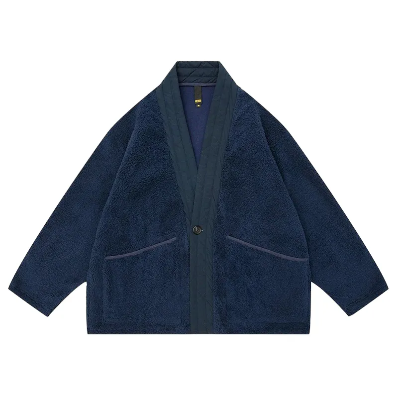 Cozy polar fleece cardigan with woven trim