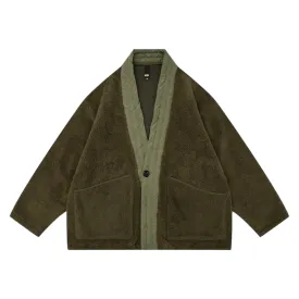 Cozy polar fleece cardigan with woven trim
