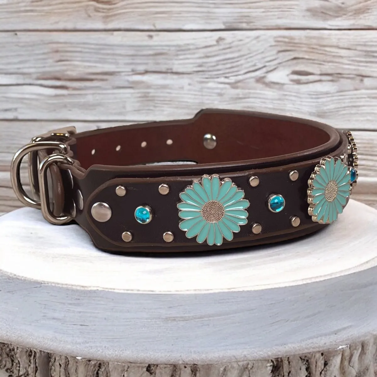 Custom Leather Dog Collar Sunflower