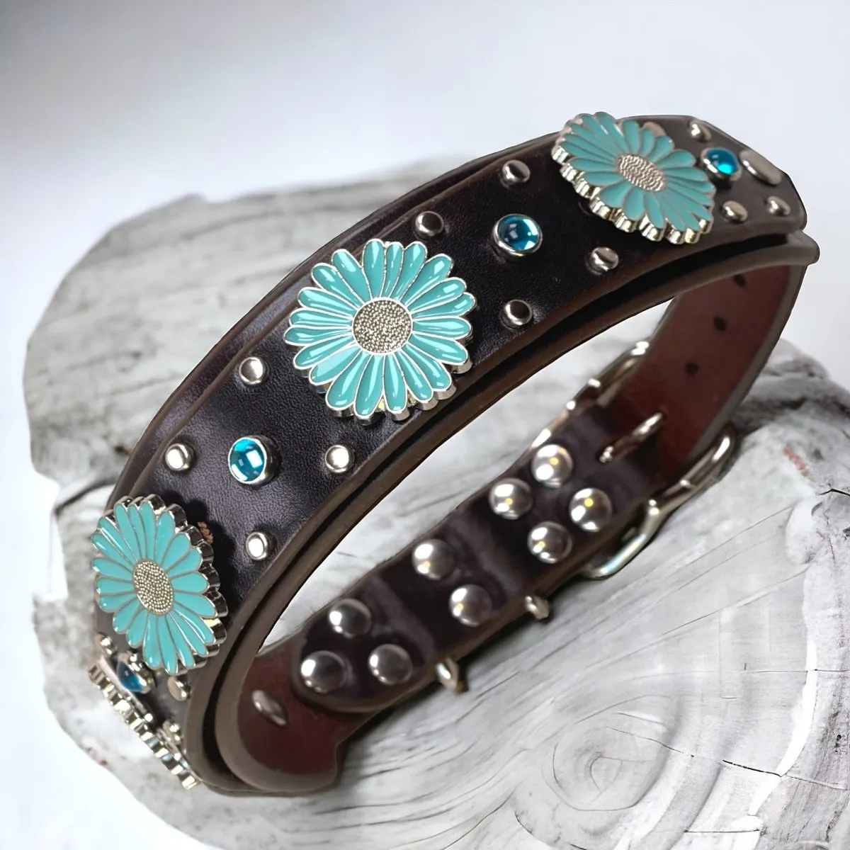 Custom Leather Dog Collar Sunflower
