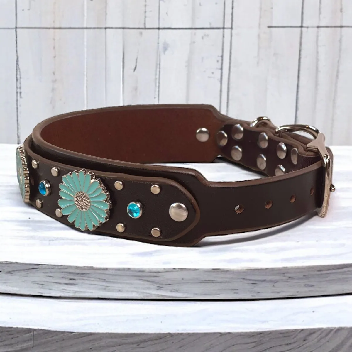Custom Leather Dog Collar Sunflower