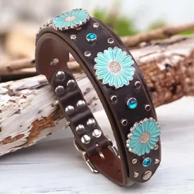 Custom Leather Dog Collar Sunflower