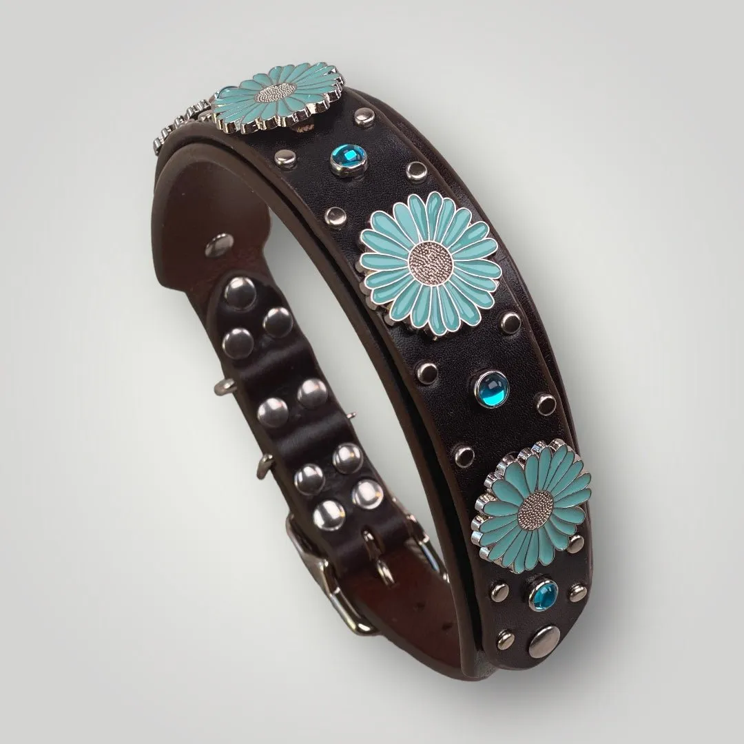 Custom Leather Dog Collar Sunflower