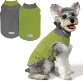 cyeollo 2 Pack Dog Sweater Fleece Vest Dog Sweatshirt Reflective Lightweight Clothes for Small Dogs Boy Girl Pet Apparel Grass Green, Grey, L