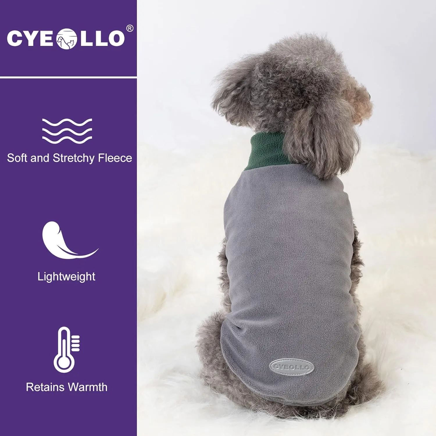 cyeollo 2 Pack Dog Sweaters Stretchy Fleece Sweatshirt with Reflective Stripe Pullover Stretchable Sweater Dog Clothes for Small Puppy Dogs Cats Size S Green & Grey