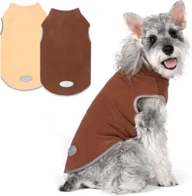 cyeollo Fleece Dog Sweater Vest, Reflective Dog Sweatshirt Pullover Dog Jacket for Small Medium Large Dog Clothes Boy Girl Pets, Brown & Khaki L