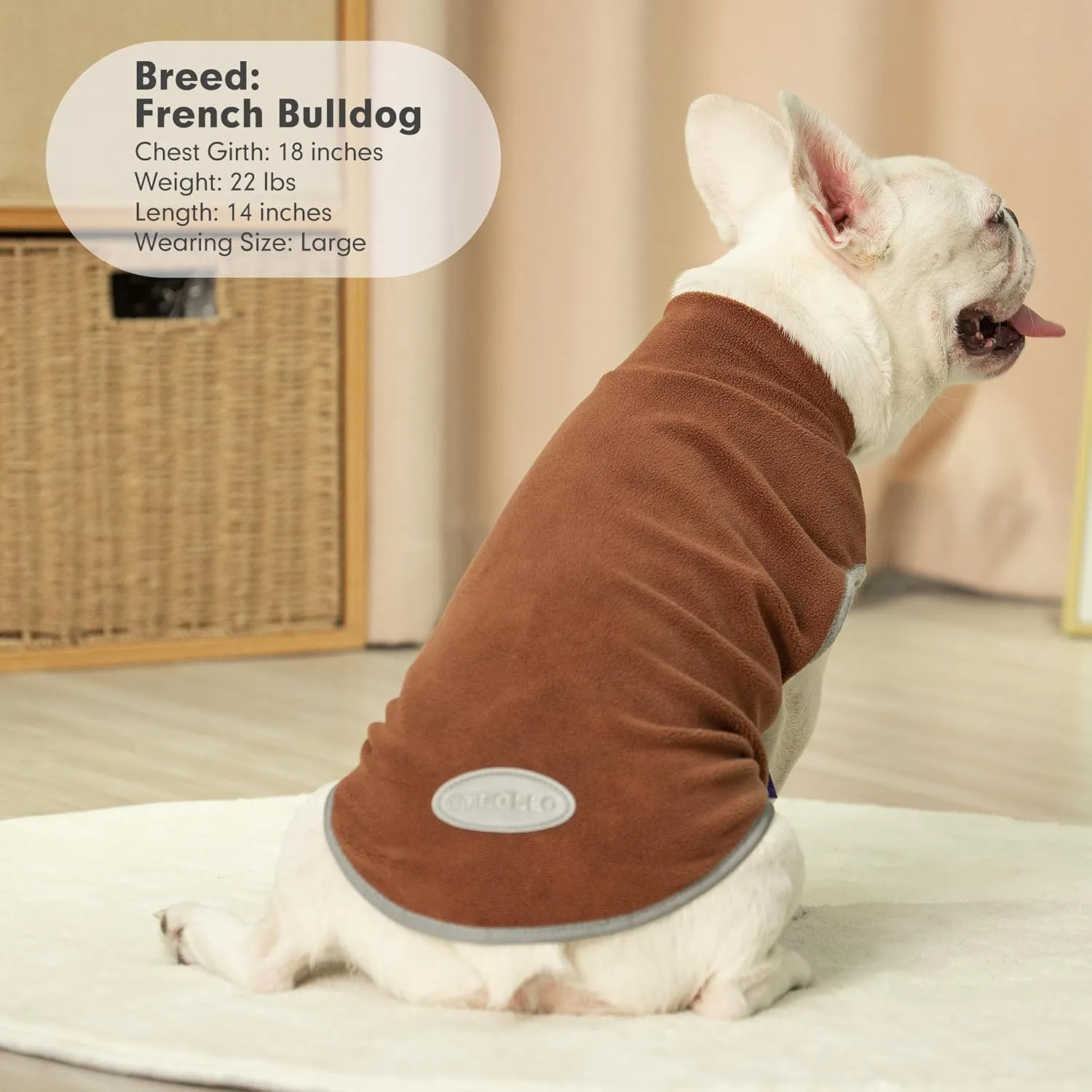 cyeollo Fleece Dog Sweater Vest, Reflective Dog Sweatshirt Pullover Dog Jacket for Small Medium Large Dog Clothes Boy Girl Pets, Brown & Khaki L