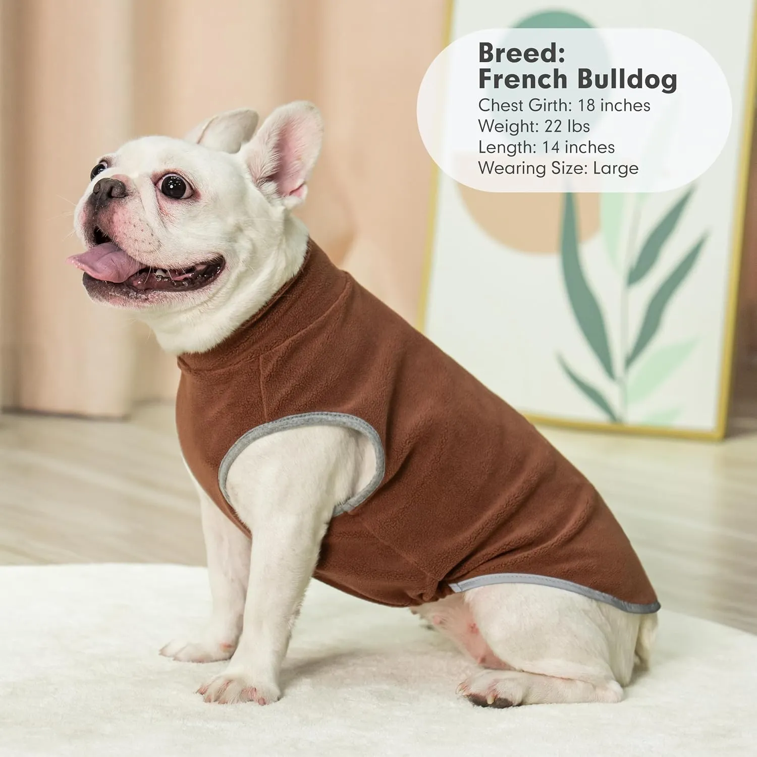 cyeollo Fleece Dog Sweater Vest, Reflective Dog Sweatshirt Pullover Dog Jacket for Small Medium Large Dog Clothes Boy Girl Pets, Brown & Khaki L