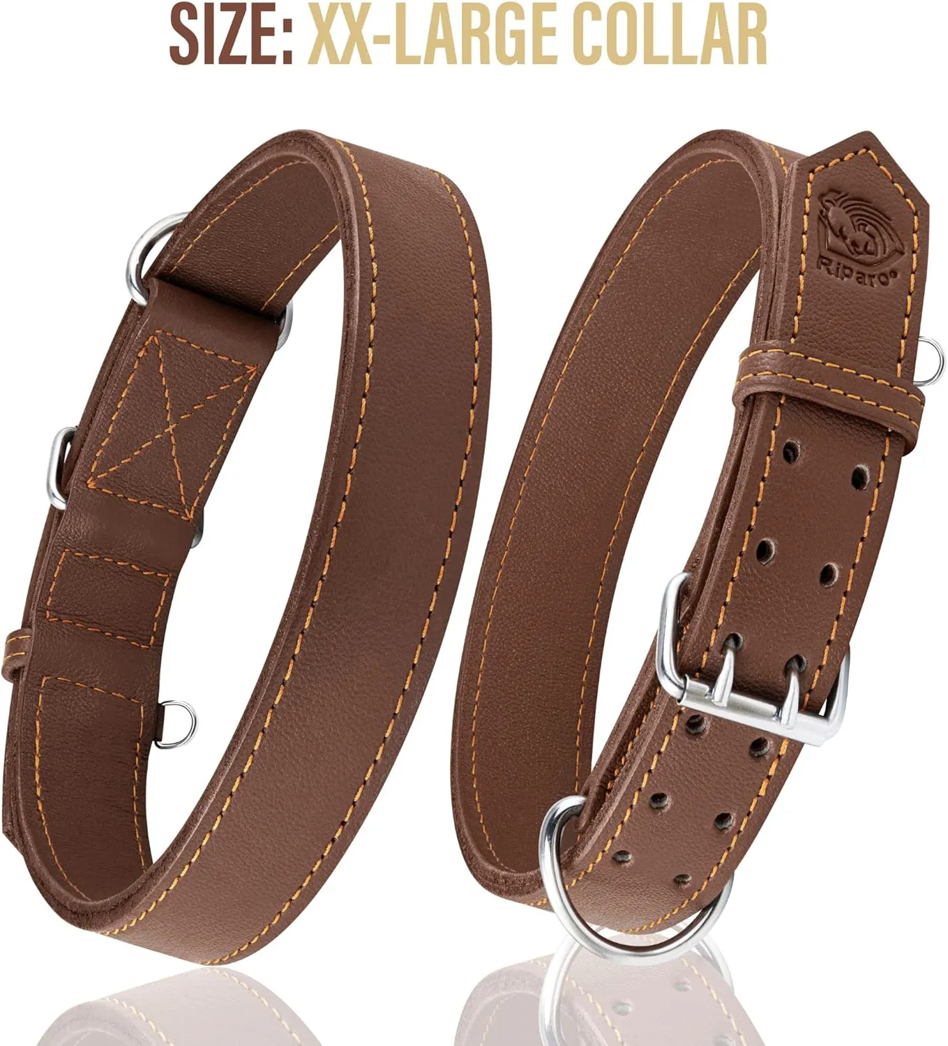 Dog Collar - Genuine Leather Dog Collar - Heavy Duty Hardware for Large and Extra Large Dog Breeds - Brown