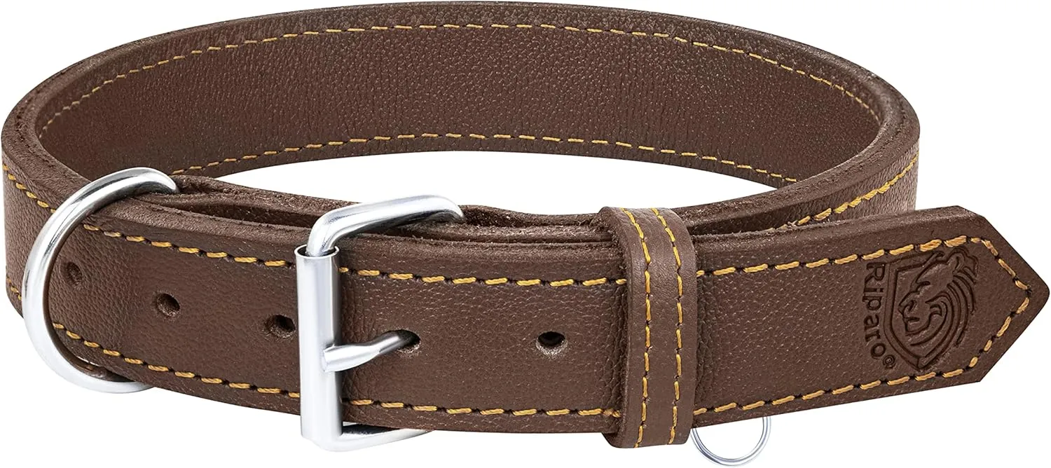 Dog Collar - Genuine Leather Dog Collar - Heavy Duty Hardware for Large and Extra Large Dog Breeds - Brown