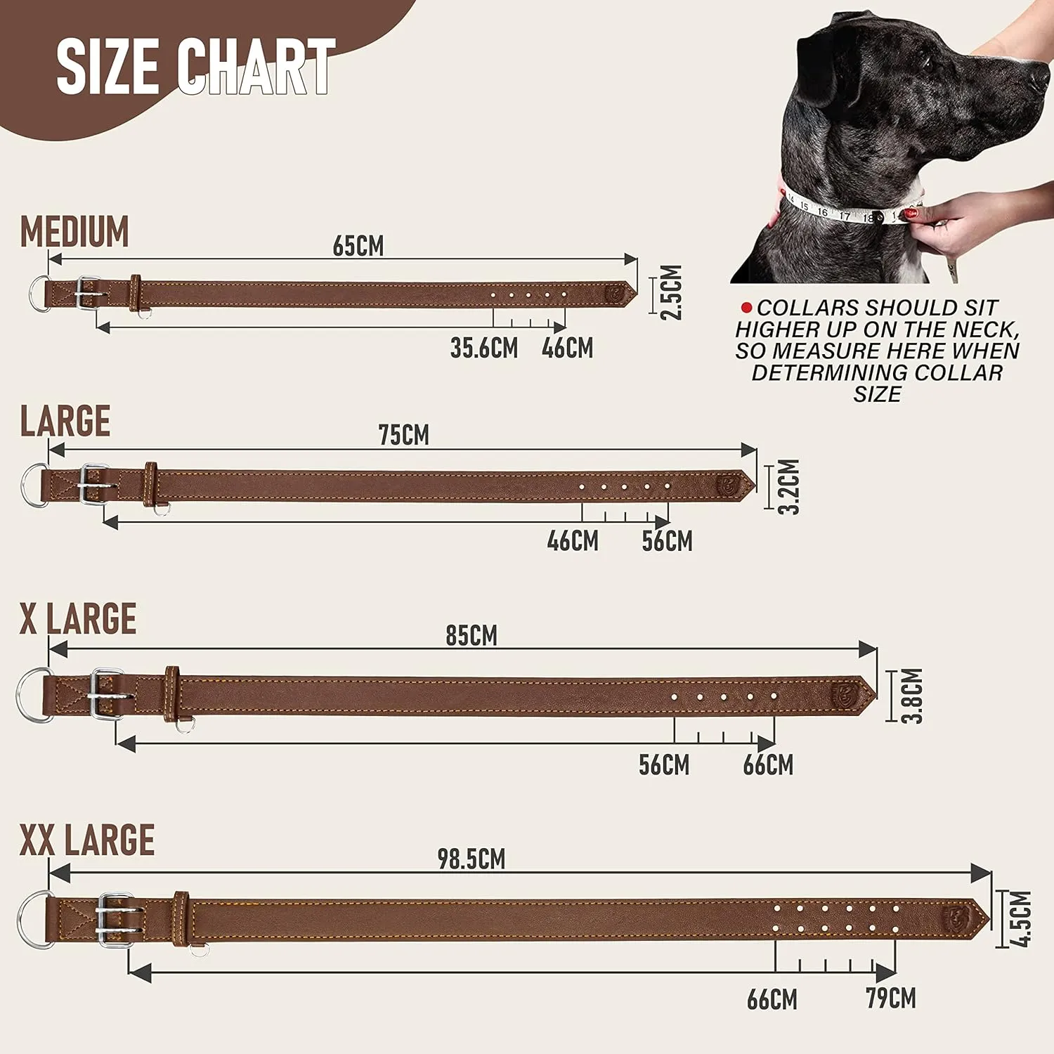 Dog Collar - Genuine Leather Dog Collar - Heavy Duty Hardware for Large and Extra Large Dog Breeds - Brown