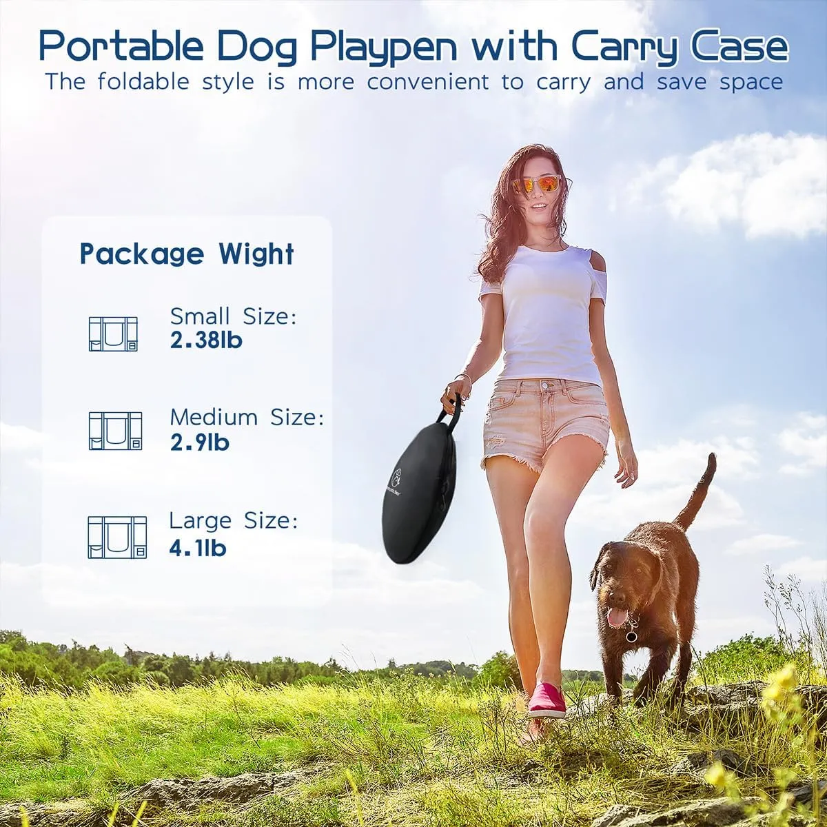 Dog Playpen,Pet Playpen,Foldable Puppy Cat Playpen,Portable Exercise Kennel Tent Crate,Water-Resistant Breathable Shade Cover,Indoor Outdoor Travel Camping Use for Small Animals with Carrying Case(M)