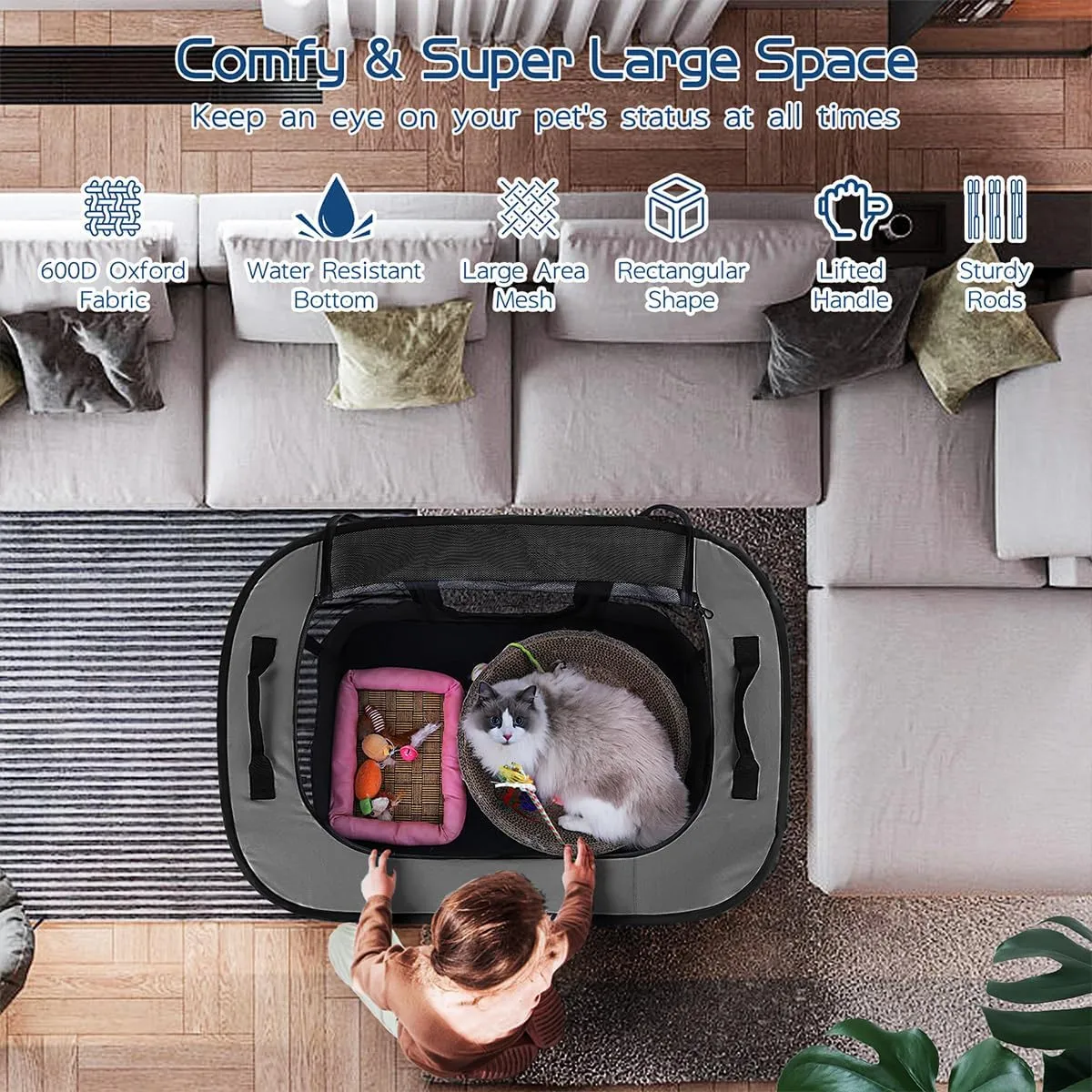 Dog Playpen,Pet Playpen,Foldable Puppy Cat Playpen,Portable Exercise Kennel Tent Crate,Water-Resistant Breathable Shade Cover,Indoor Outdoor Travel Camping Use for Small Animals with Carrying Case(M)