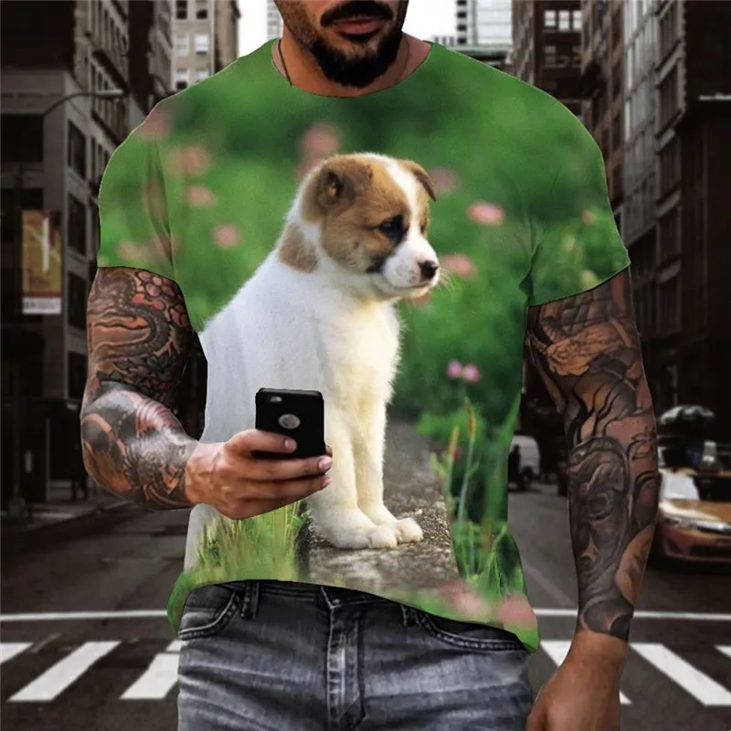 dog tshirts Puppy Cute animal tee top art costume male Casual big Smart dogs