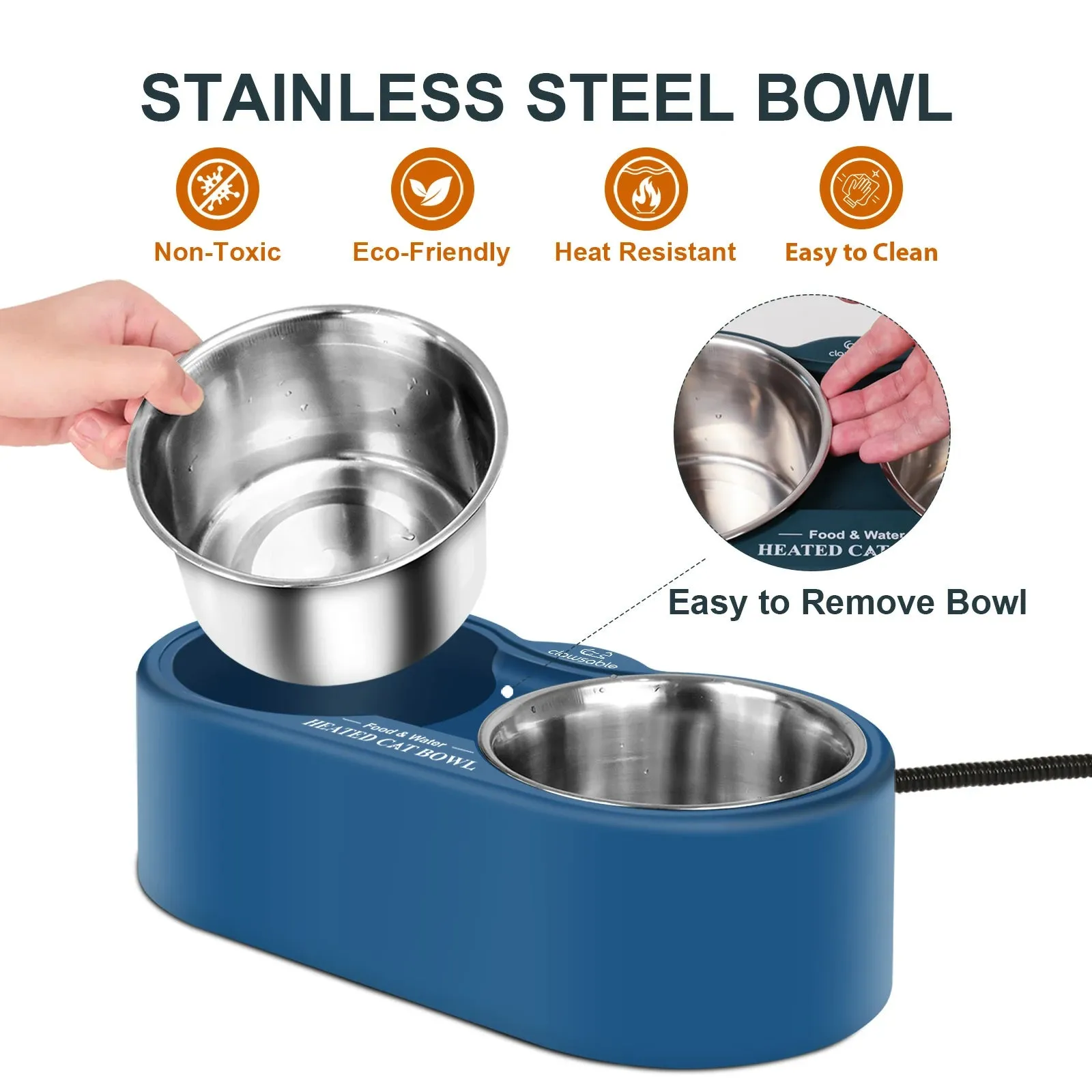 Dual 1.25L Stainless Steel Heated Pet Bowl