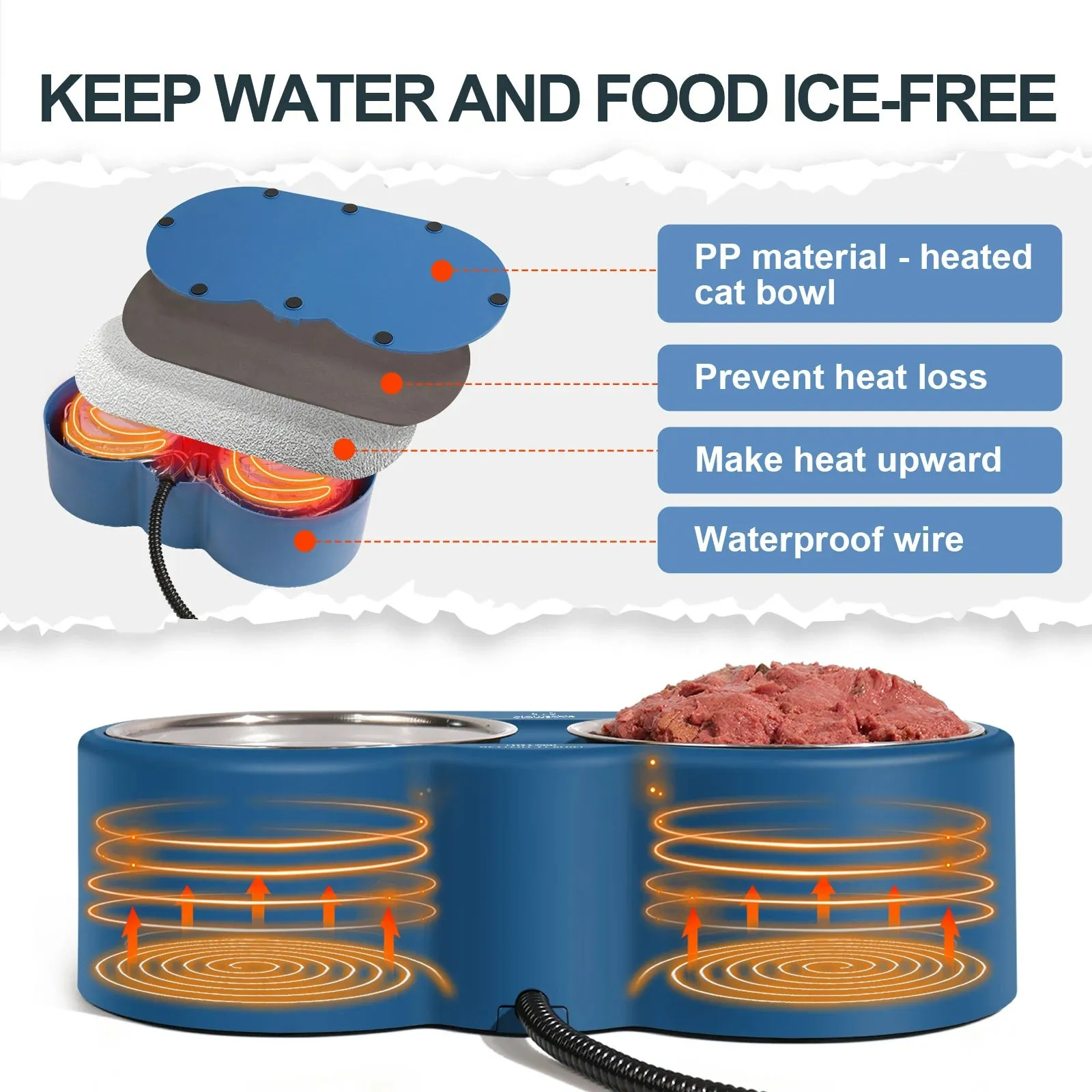 Dual 1.25L Stainless Steel Heated Pet Bowl