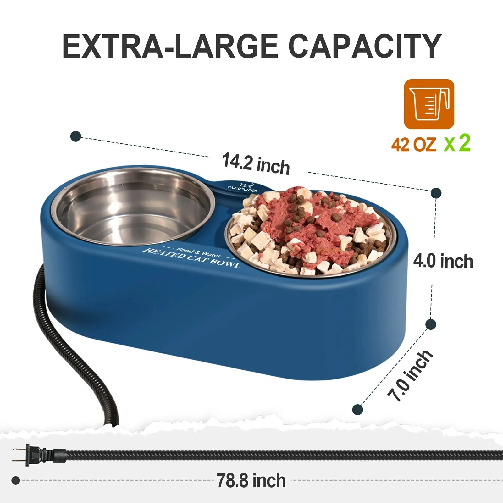 Dual 1.25L Stainless Steel Heated Pet Bowl