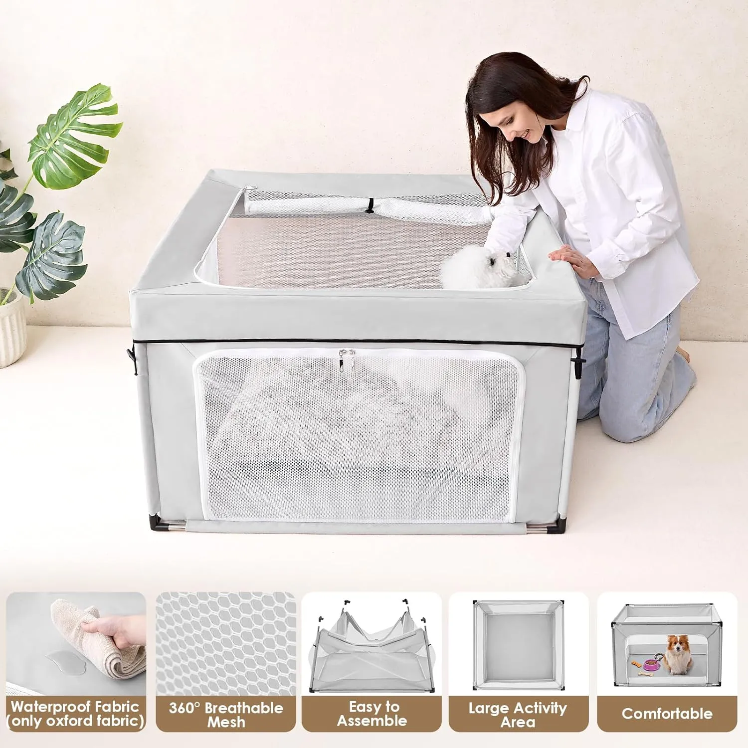 EHEYCIGA 42x42x26 Inches Puppy Playpen for Dogs & Cats Indoor or Outdoor - Dog Play Pen with Door, Dog Fence for Small Pets with Heavy-Duty Oxford & Steel Frame, with Cover