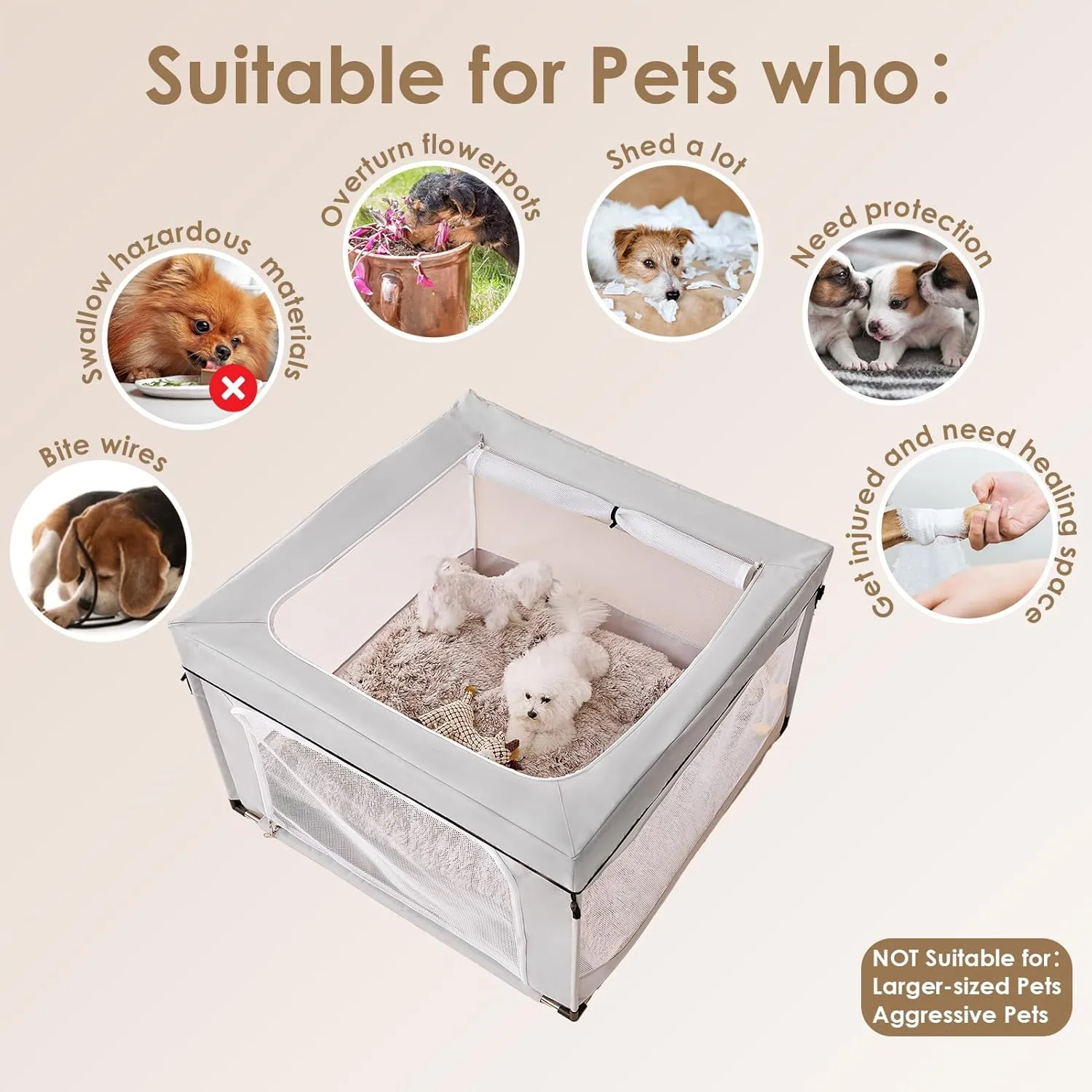 EHEYCIGA 42x42x26 Inches Puppy Playpen for Dogs & Cats Indoor or Outdoor - Dog Play Pen with Door, Dog Fence for Small Pets with Heavy-Duty Oxford & Steel Frame, with Cover