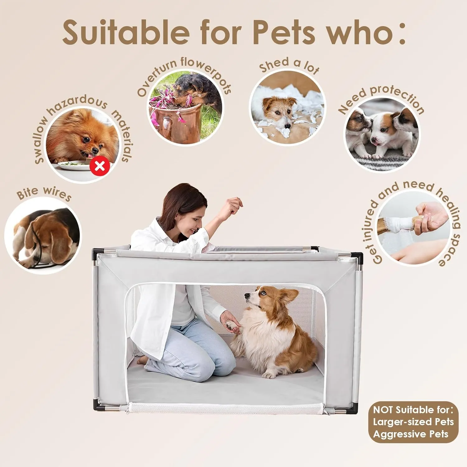 EHEYCIGA 42x42x26 Inches Puppy Playpen for Dogs & Cats Indoor or Outdoor - Dog Play Pen with Door, Dog Fence for Small Pets with Heavy-Duty Oxford & Steel Frame