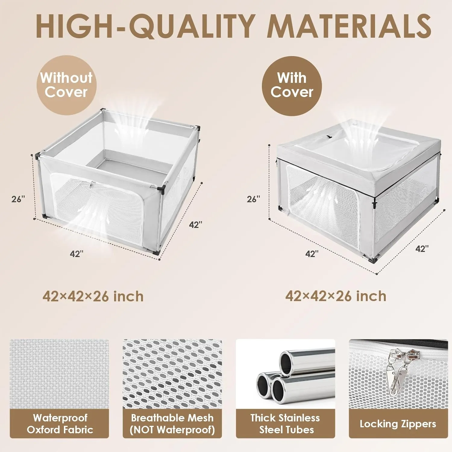 EHEYCIGA 42x42x26 Inches Puppy Playpen for Dogs & Cats Indoor or Outdoor - Dog Play Pen with Door, Dog Fence for Small Pets with Heavy-Duty Oxford & Steel Frame