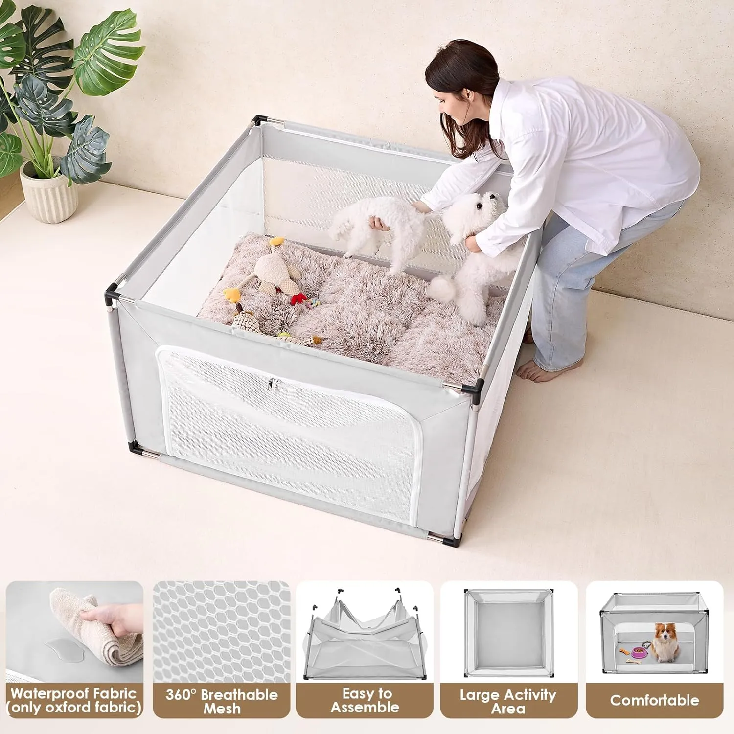 EHEYCIGA 42x42x26 Inches Puppy Playpen for Dogs & Cats Indoor or Outdoor - Dog Play Pen with Door, Dog Fence for Small Pets with Heavy-Duty Oxford & Steel Frame