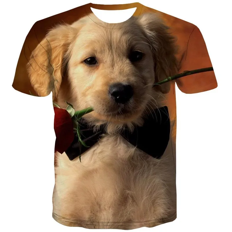 Golden Retriever dog t shirts 3D tshirt Puppy Cute Pets men art costume Casual big Smart dogs