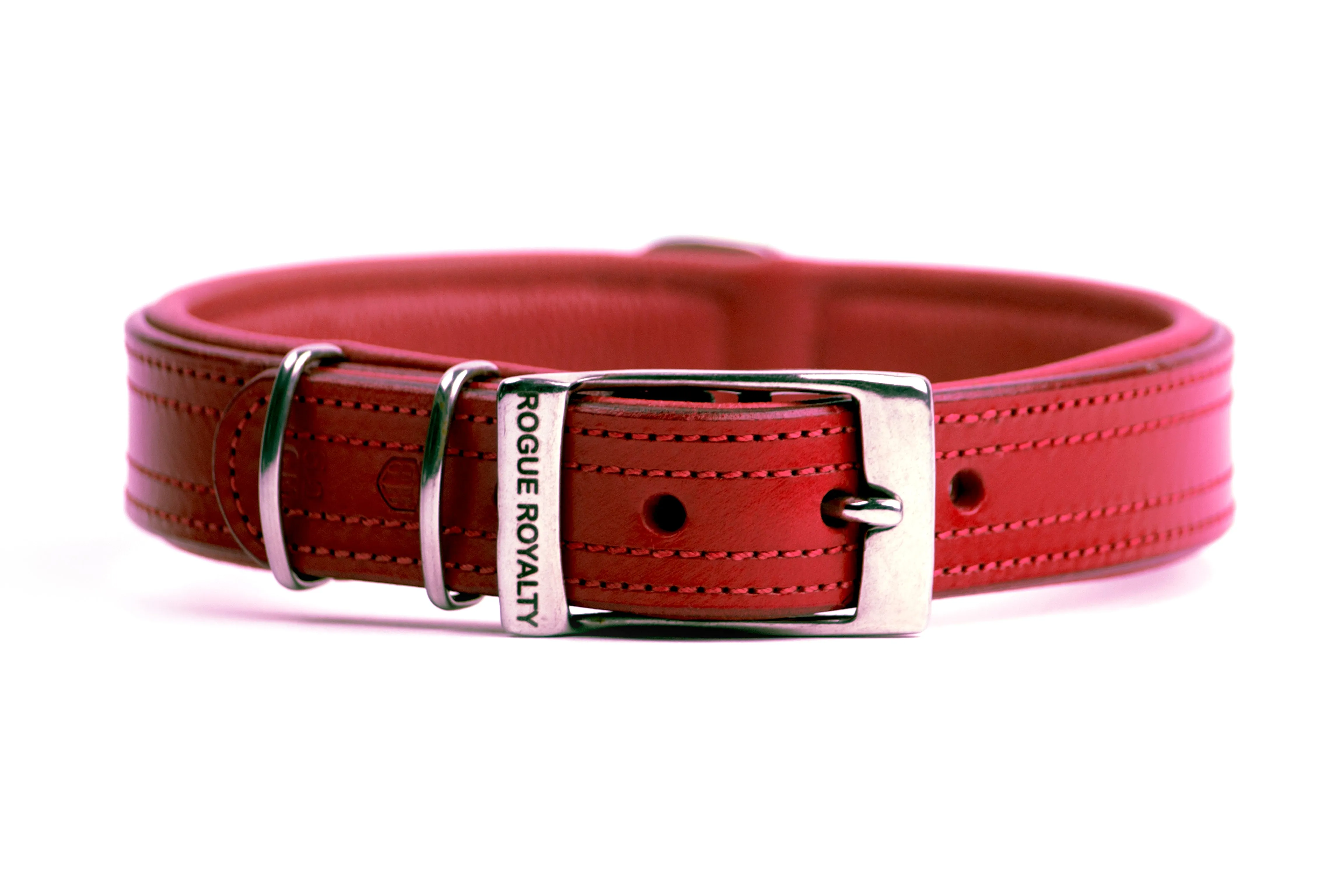 Hand Made Leather Dog Collar - Tuscan Red (Slim Fit)
