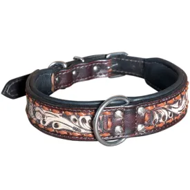 Hilason Heavy Duty Genuine Leather Dog Collar Floral Carving Brown