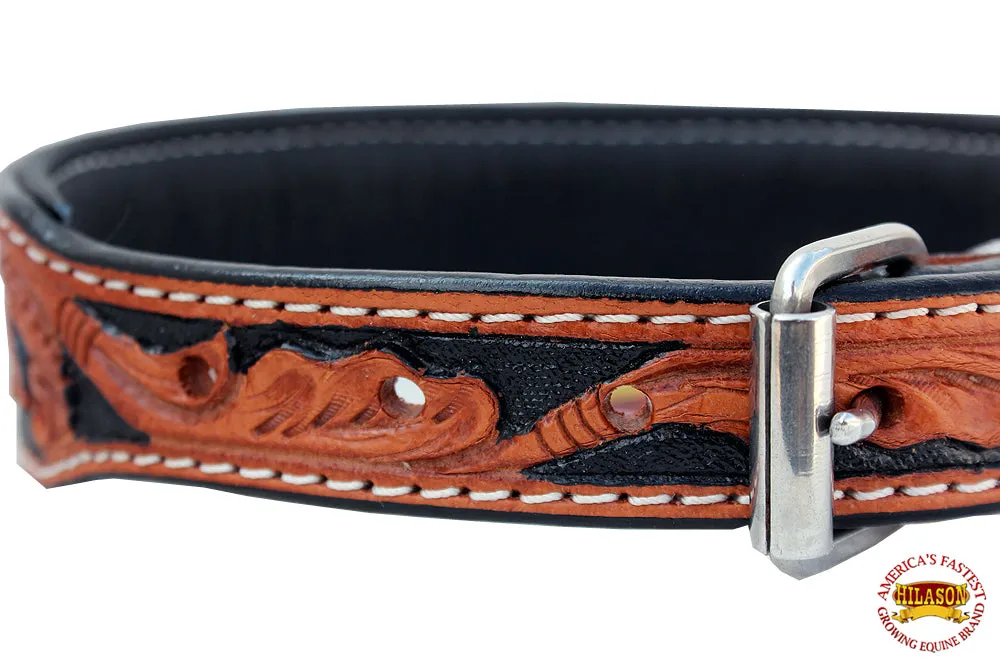 Hilason Heavy Duty Genuine Leather Dog Collar Padded Tan W/ Black