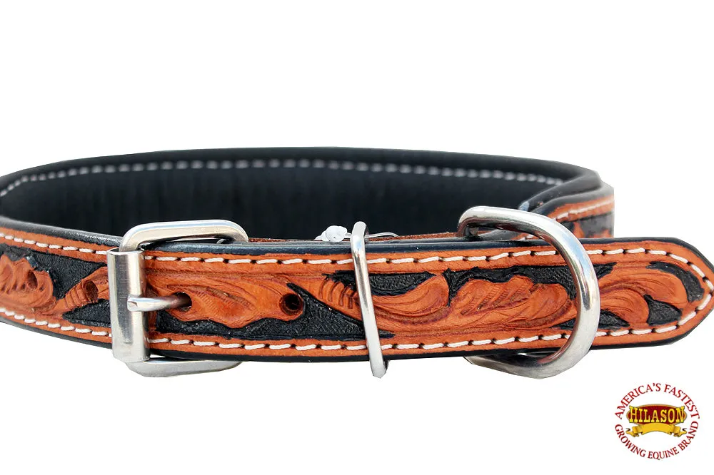 Hilason Heavy Duty Genuine Leather Dog Collar Padded Tan W/ Black